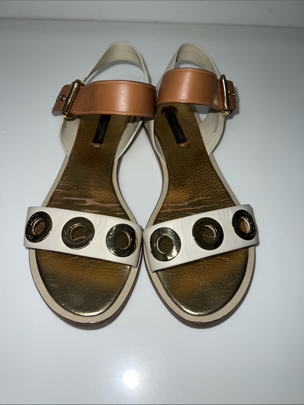 Louis Vuitton Women's gold and White Grommet Sandals